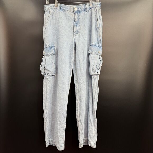 Madewell Low-Slung Cargo Jeans Womens 27 Denim Utility Pockets Relaxed Fit Pants - Picture 1 of 11